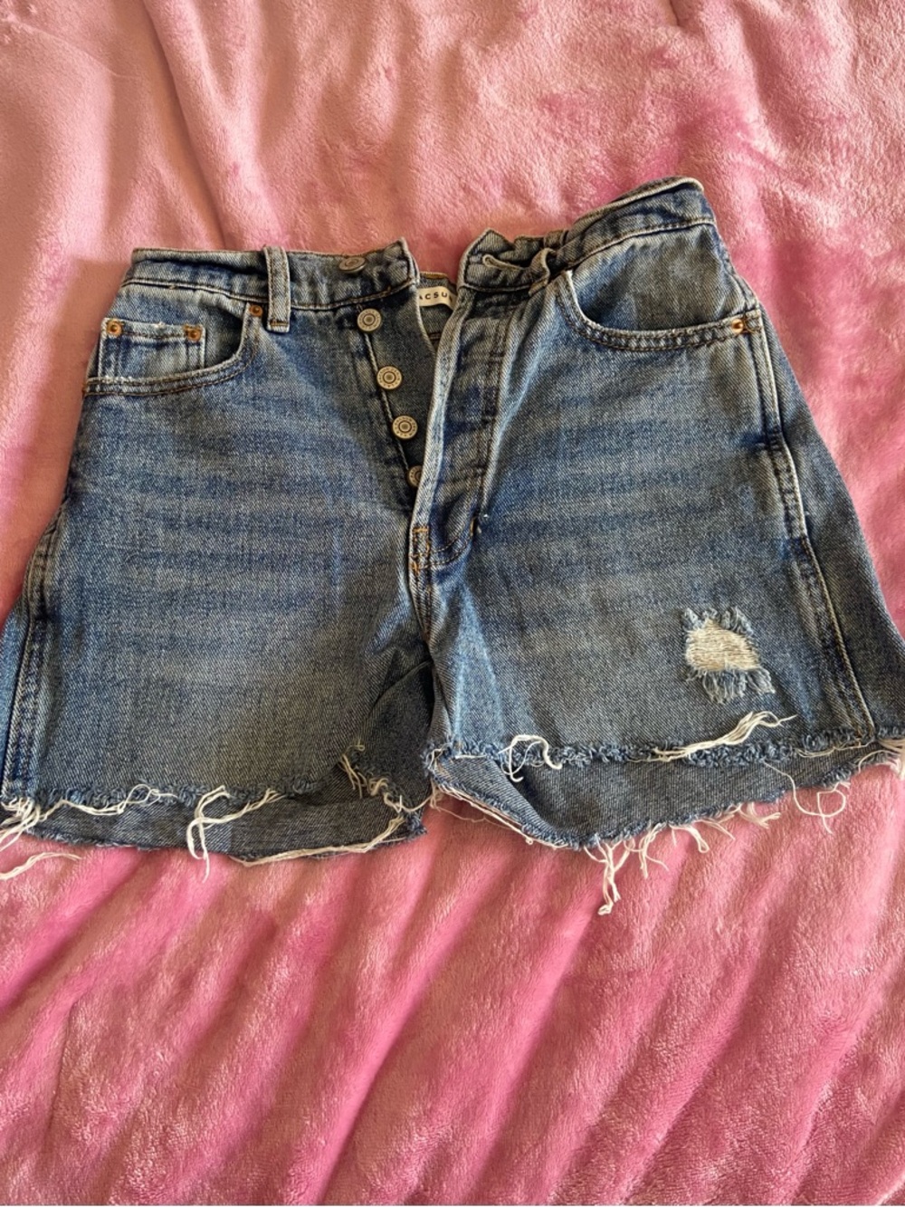 Pacsun Distressed High-Waist Denim Shorts - Blue